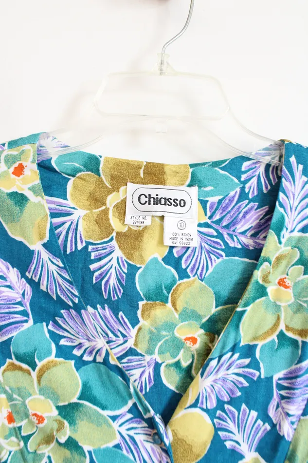 Chiasso Vintage 90s Teal Tropical Dress 10 Chiasso Earrings