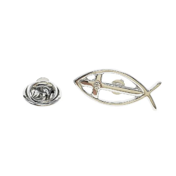 Christian Ichthys and Cross Symbol Lapel Pin Lords Guidance Necklaces
