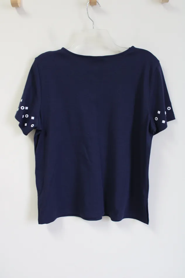 Christopher Banks Rings Christopher Banks Navy Blue Studded Tee M
