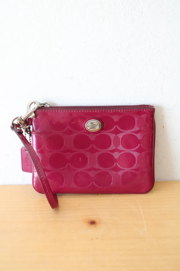 Coach Earrings Coach Magenta Signature Embossed Leather Wristlet Wallet