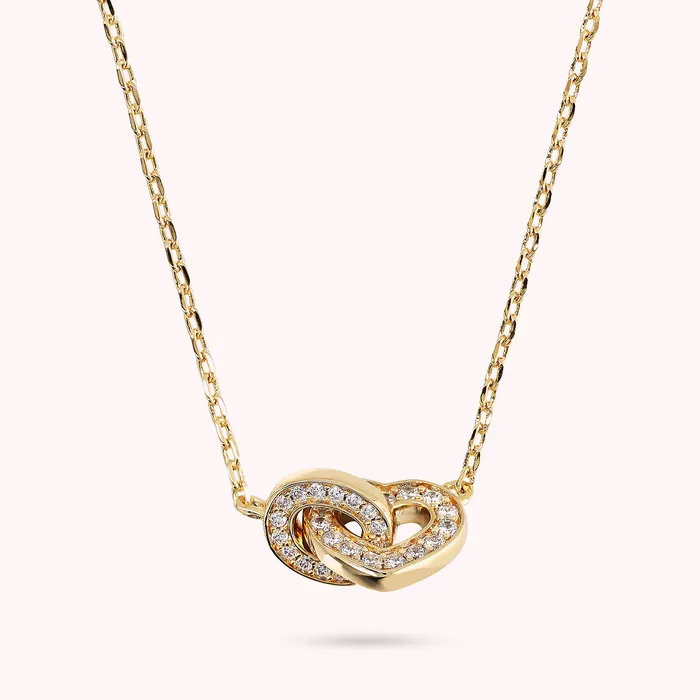 Collana Golden Catena Forzatina con Doppio Pendente Pav Cuore e Maglia Ovale Bronzallure Rings Collana Golden Catena Forzatina con Doppio Pendente Pav Cuore e Maglia Ovale Bronzallure Rings