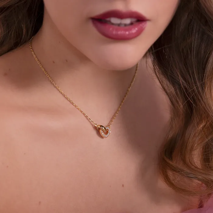Collana Golden Catena Forzatina con Doppio Pendente Pav Cuore e Maglia Ovale Bronzallure Rings