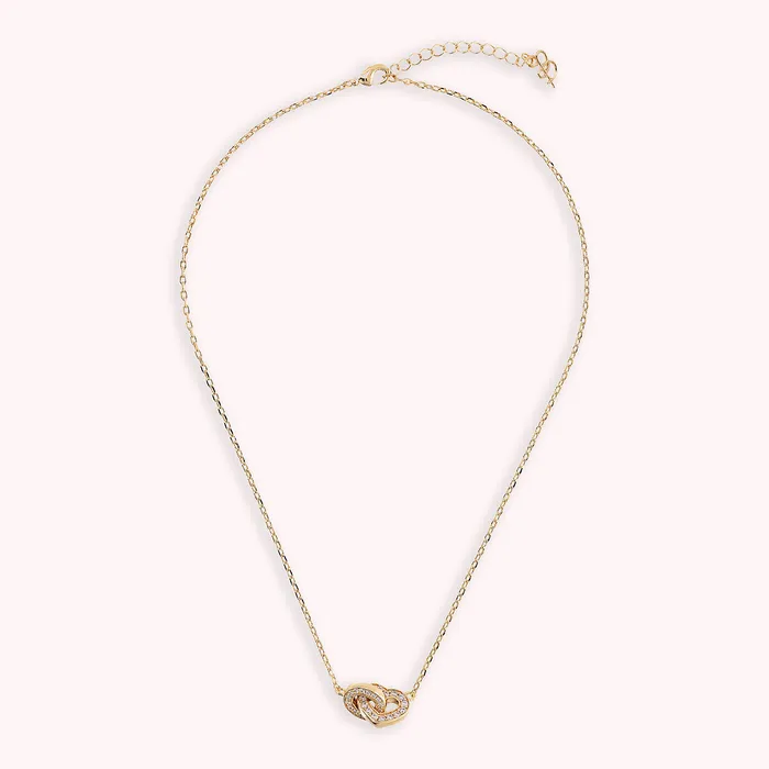 Collana Golden Catena Forzatina con Doppio Pendente Pav Cuore e Maglia Ovale Bronzallure Rings