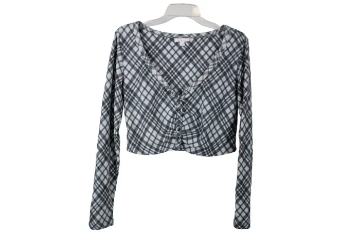 Colsie Gray Plaid Crop Fleece PJ Top XL Colsie Earrings