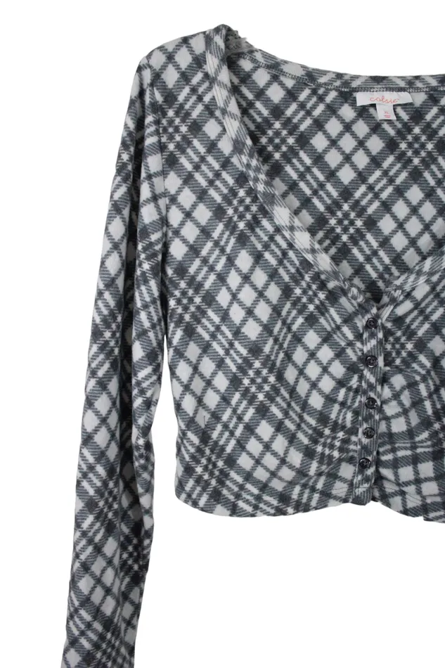 Colsie Gray Plaid Crop Fleece PJ Top XL Colsie Earrings