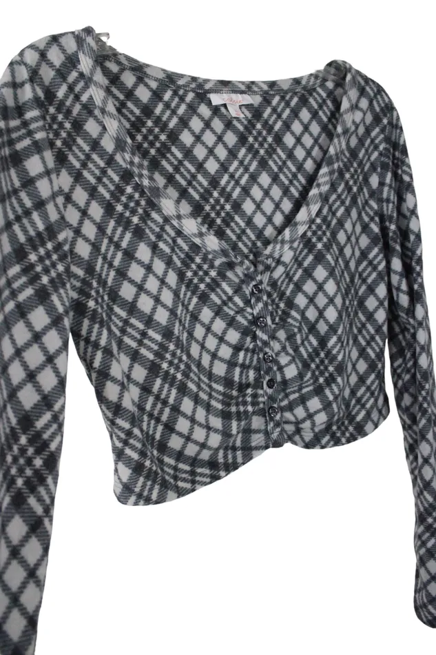 Colsie Gray Plaid Crop Fleece PJ Top XL Colsie Earrings