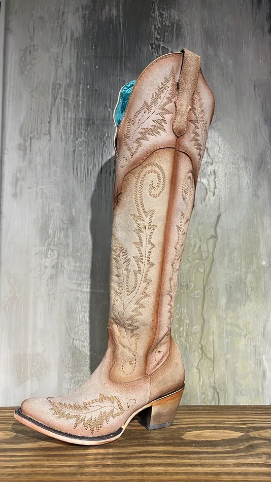 CORRAL Earrings CORRAL WOMENS J TOE TALL EMBROIDERY BONE SUEDE WESTERN BOOT A4403