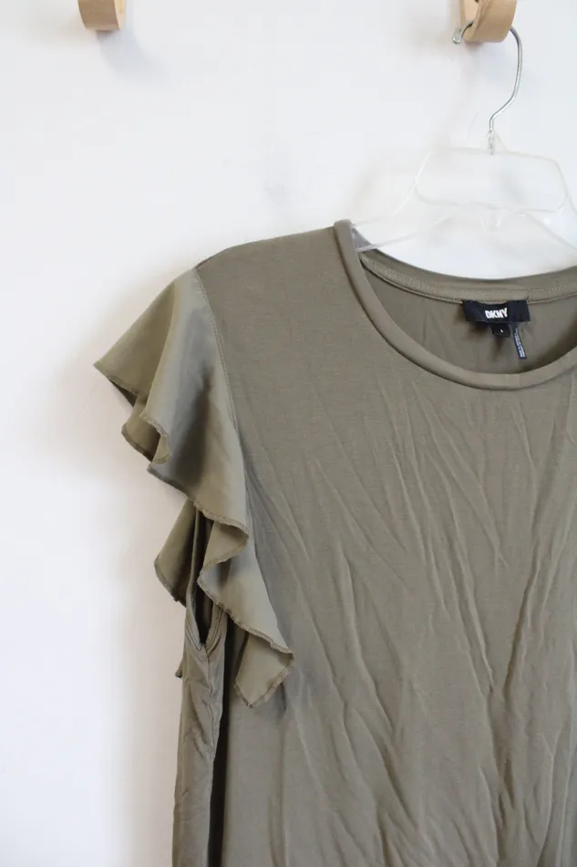 DKNY Earrings DKNY Green Ruffled Sleeve Top L