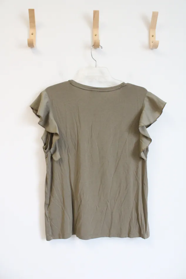 DKNY Earrings DKNY Green Ruffled Sleeve Top L