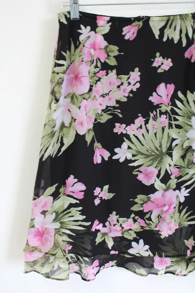 Dressbarn Black Pink Floral Skirt 8 Petite Dressbarn Rings