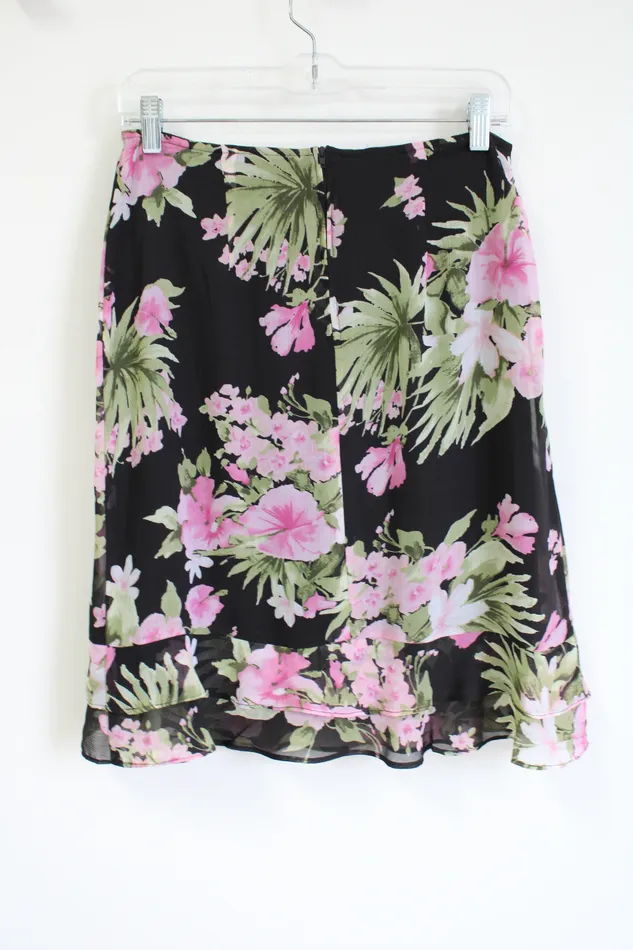 Dressbarn Black Pink Floral Skirt 8 Petite Dressbarn Rings