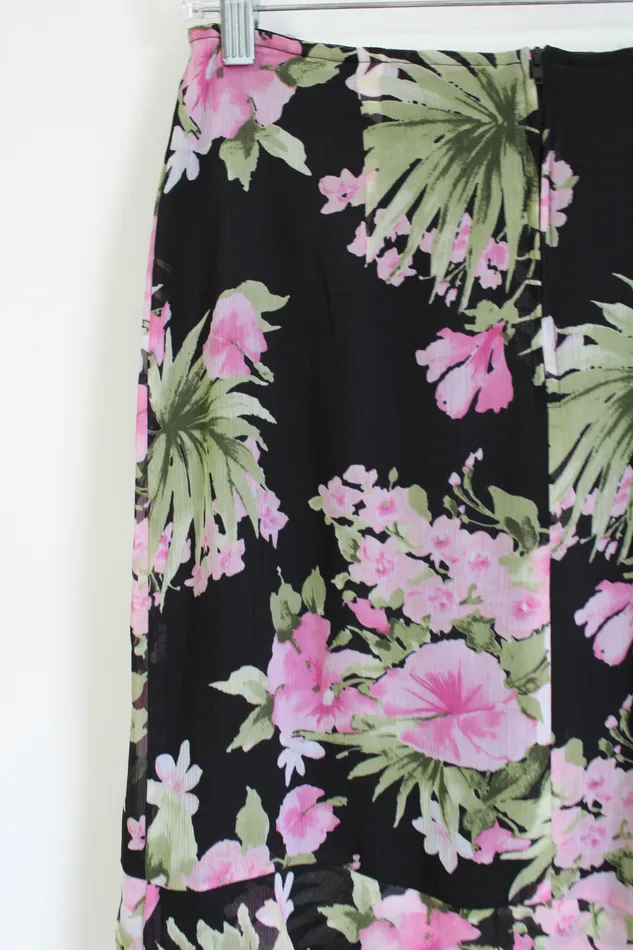 Dressbarn Black Pink Floral Skirt 8 Petite Dressbarn Rings