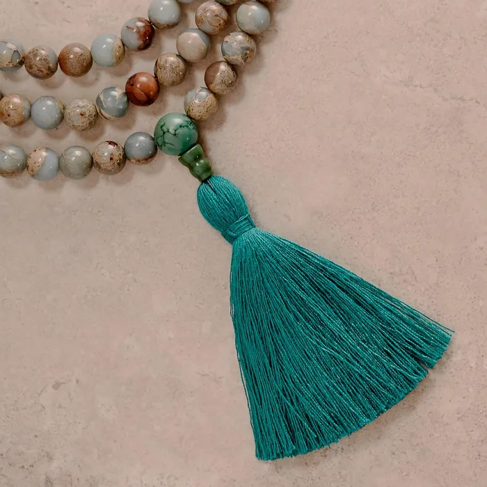Drukomalas Earrings African Opal Turquoise Mala 108 Beads
