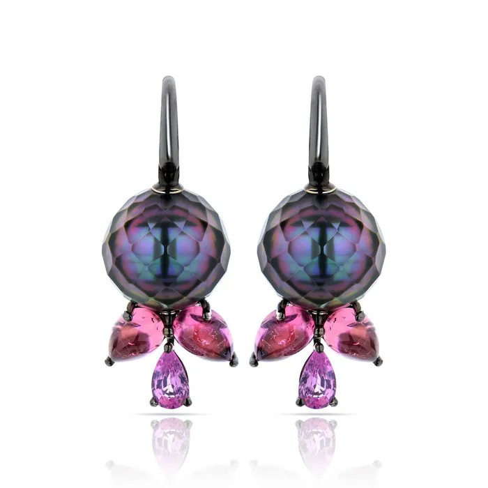 Earrings 177 Carat Pink Tourmaline and Tahitian Pearl Earrings Stephen Silver Fine Jewelry Earrings 177 Carat Pink Tourmaline and Tahitian Pearl Earrings Stephen Silver Fine Jewelry