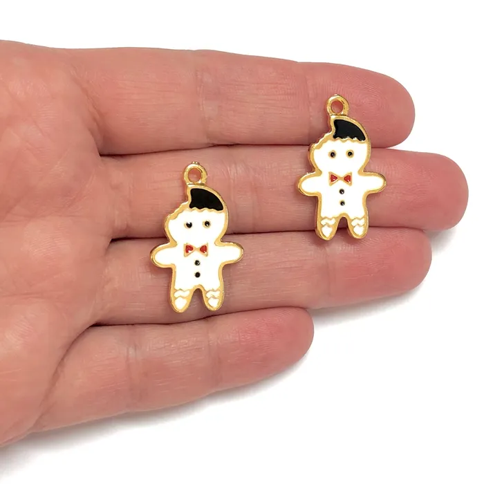 Earrings 24Kt Gold Plated Gingerbread Man Charms 2 pcs in a pack Peppy Beads