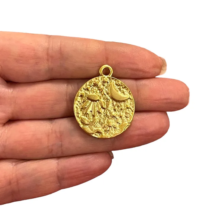 Earrings 24Kt Matte Gold Plated Flower And Moon Charm Gold Flower And Moon Charm Peppy Beads Earrings 24Kt Matte Gold Plated Flower And Moon Charm Gold Flower And Moon Charm Peppy Beads