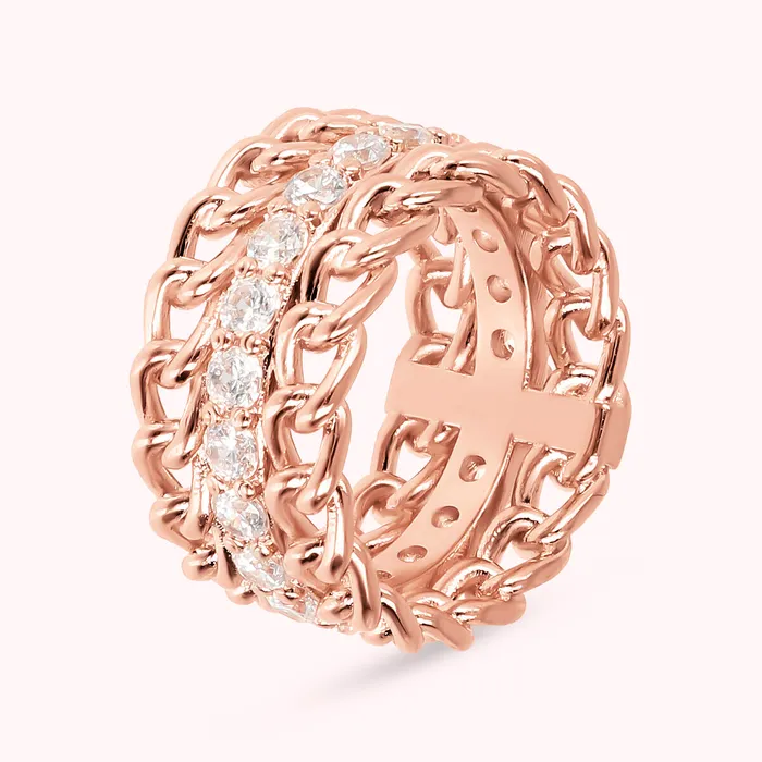 Earrings Anello a Fascia Catena Grumetta e Veretta in Cubic Zirconia Bronzallure