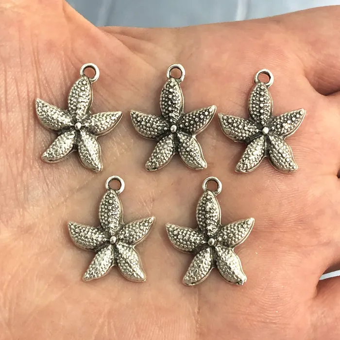 Earrings Antique Silver Plated Starfish Charms 5 Pieces in a pack Peppy Beads