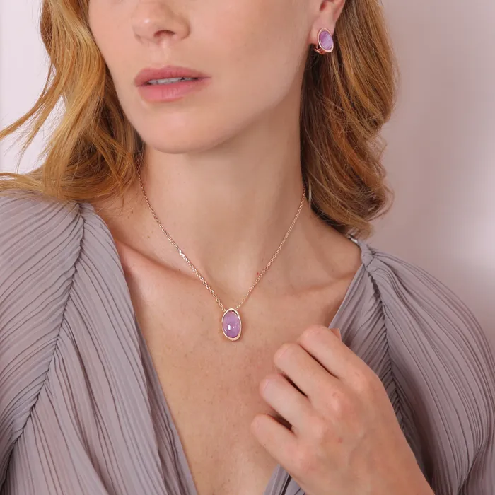 Earrings Bronzallure Collana Catena Forzatina con Pendente in Pietra Naturale Ovale Sfaccettata