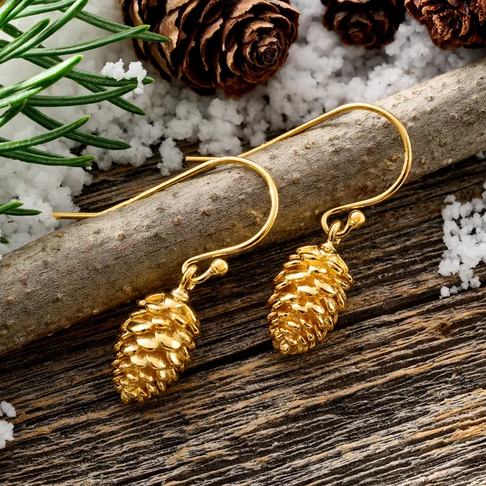 Earrings Chadds Ford Jewelry Gold Pine Cone Earrings with French Hooks