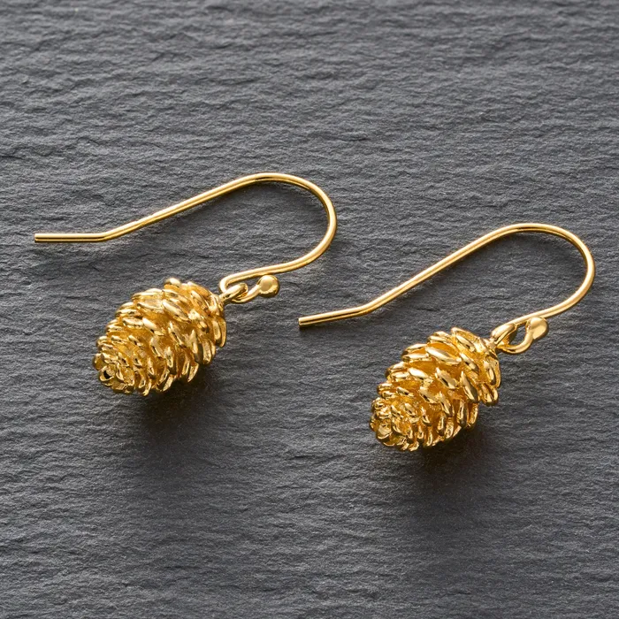 Earrings Chadds Ford Jewelry Gold Pine Cone Earrings with French Hooks