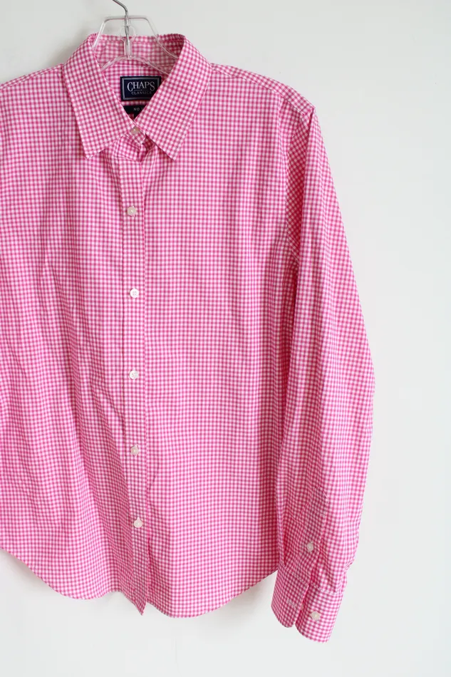 Earrings Chaps Classics No Iron Pink Gingham Button Down Shirt M Chaps