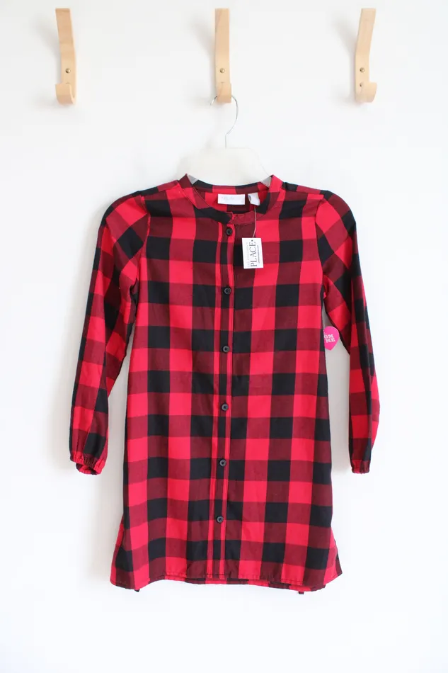 Earrings Childrens Place NEW Childrens Place Red Black Buffalo Plaid Button Down Dress Youth M 78