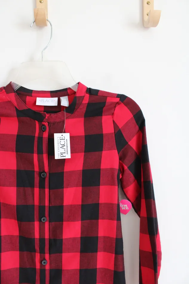 Earrings Childrens Place NEW Childrens Place Red Black Buffalo Plaid Button Down Dress Youth M 78