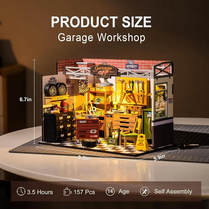 Earrings CJ Robotime Rolife Dollhouse Miniature House Kit DIY Mini Garage Workshop LED Light Decorative Wooden Craft Gifts For Children