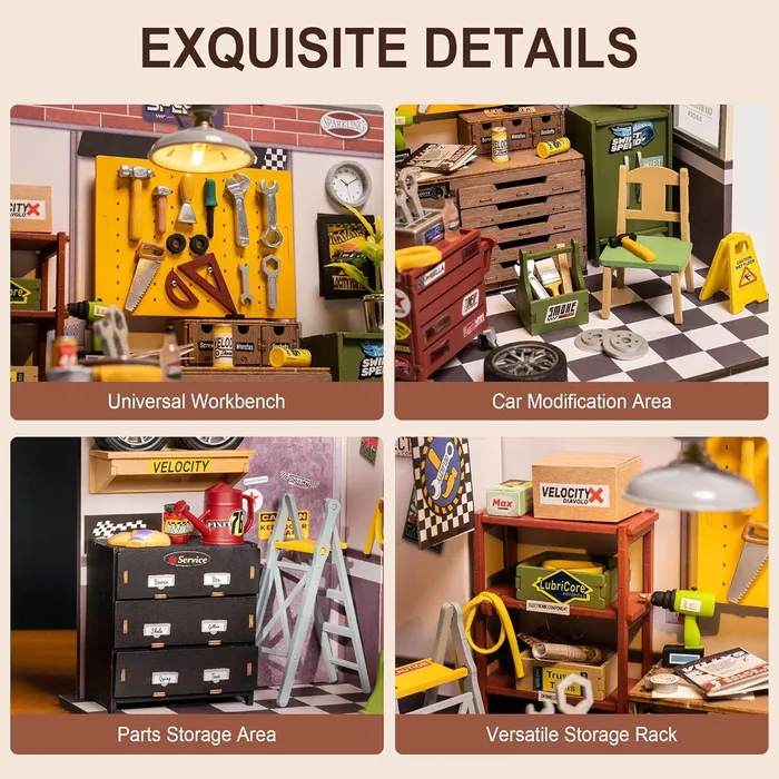 Earrings CJ Robotime Rolife Dollhouse Miniature House Kit DIY Mini Garage Workshop LED Light Decorative Wooden Craft Gifts For Children