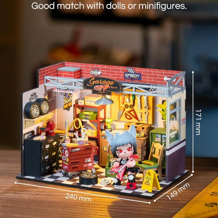 Earrings CJ Robotime Rolife Dollhouse Miniature House Kit DIY Mini Garage Workshop LED Light Decorative Wooden Craft Gifts For Children
