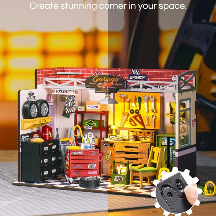 Earrings CJ Robotime Rolife Dollhouse Miniature House Kit DIY Mini Garage Workshop LED Light Decorative Wooden Craft Gifts For Children