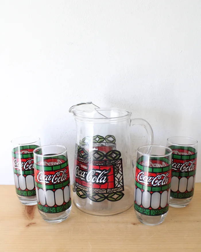 Earrings CocaCola Vintage Red Green CocaCola Glass Pitcher Set