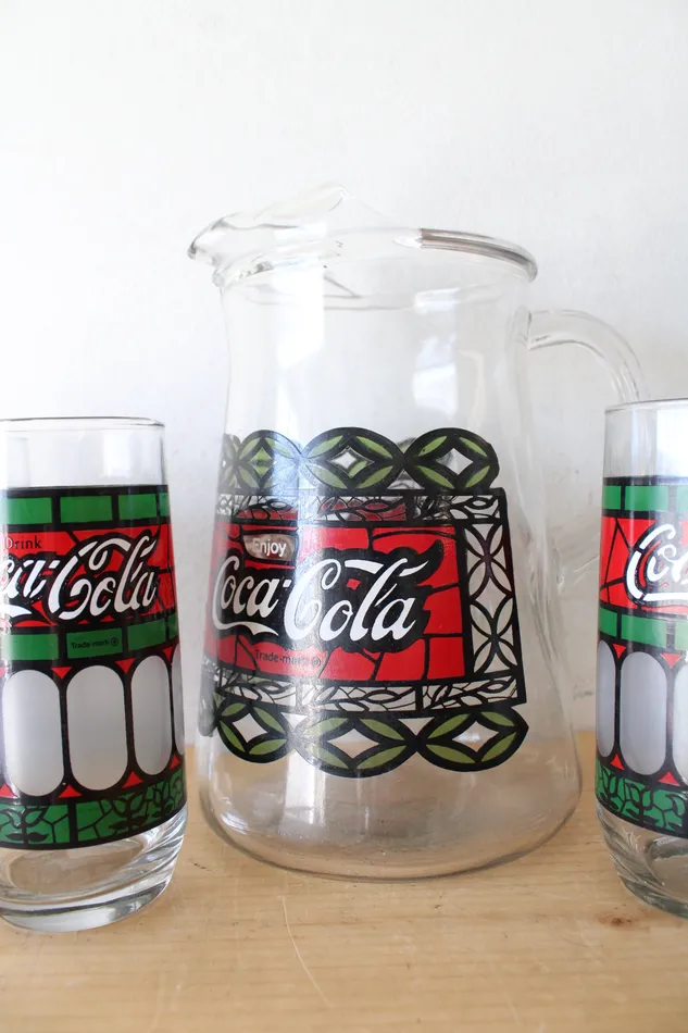 Earrings CocaCola Vintage Red Green CocaCola Glass Pitcher Set