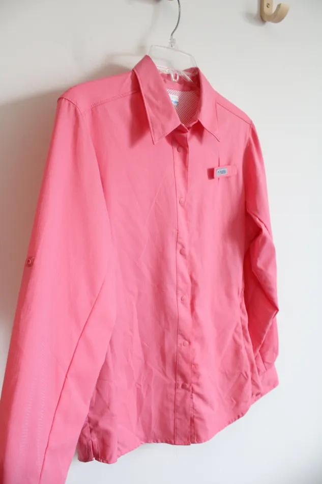 Earrings Columbia Columbia Pink Snap Buttoned Long Sleeved Top S