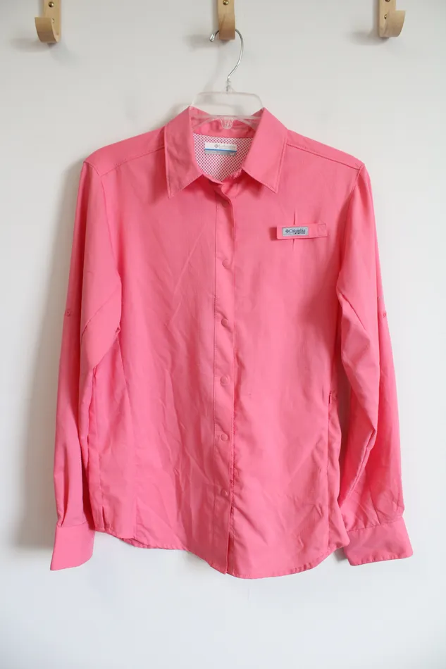 Earrings Columbia Columbia Pink Snap Buttoned Long Sleeved Top S