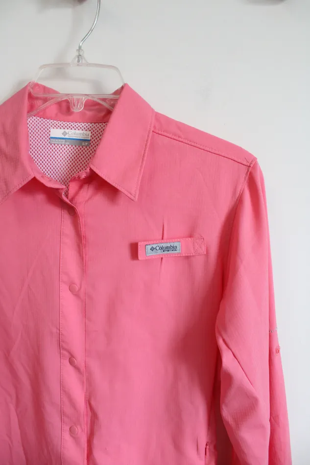 Earrings Columbia Columbia Pink Snap Buttoned Long Sleeved Top S