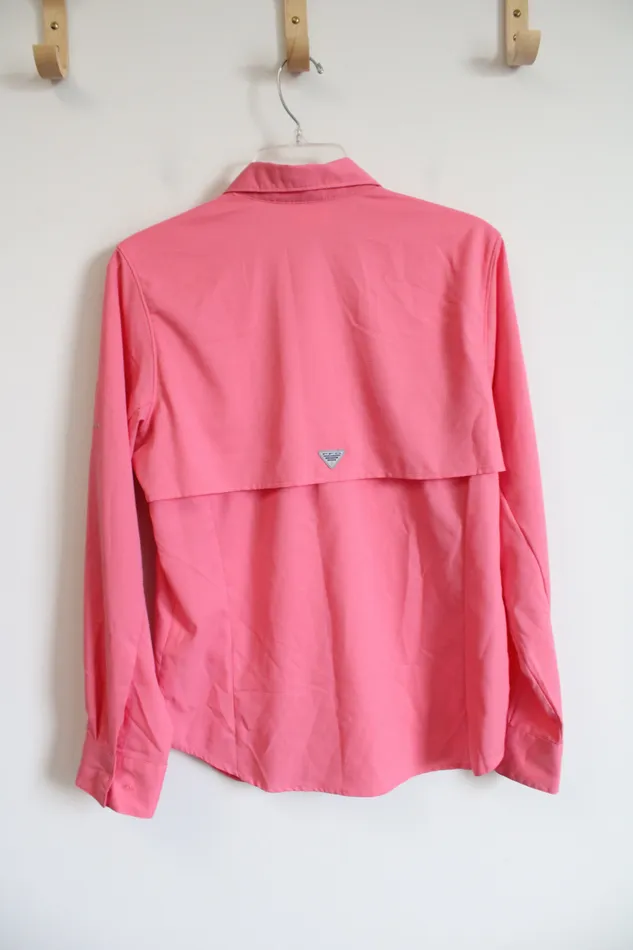 Earrings Columbia Columbia Pink Snap Buttoned Long Sleeved Top S