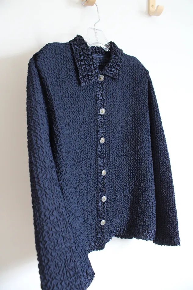 Earrings DT Studio NEW Savvy By DT Studio Navy Textured Button Down Top XL