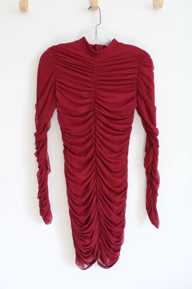 Earrings Fashion Nova Fashion Nova Red Ruched Long Sleeved Bodycon Dress M