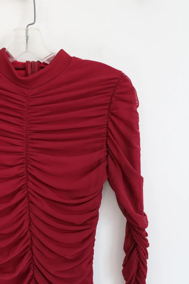 Earrings Fashion Nova Fashion Nova Red Ruched Long Sleeved Bodycon Dress M