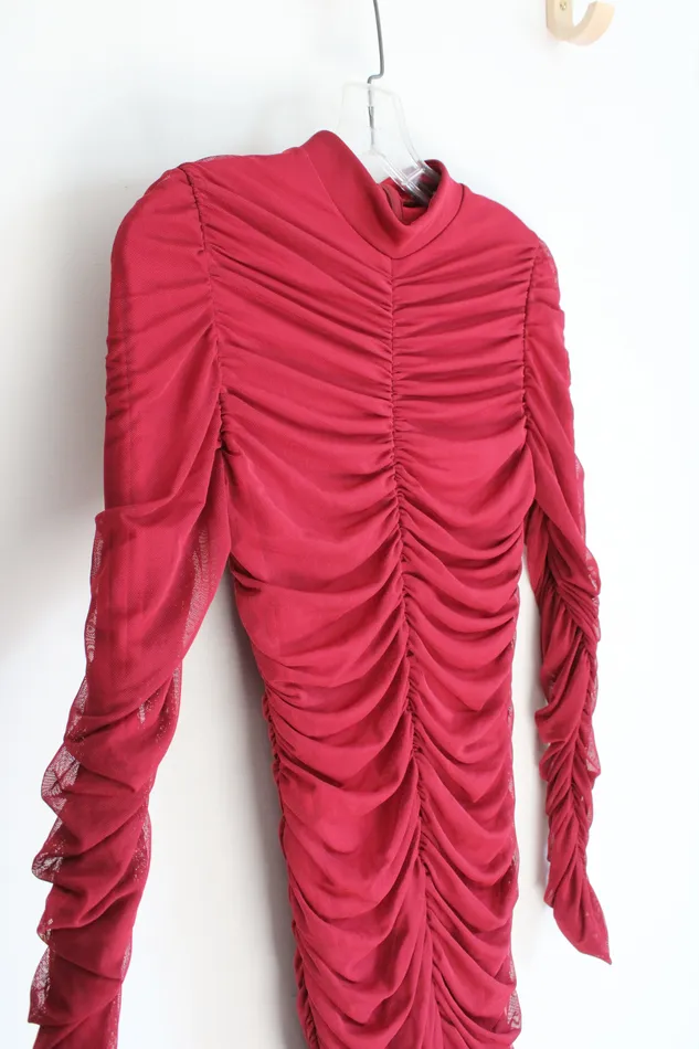 Earrings Fashion Nova Fashion Nova Red Ruched Long Sleeved Bodycon Dress M
