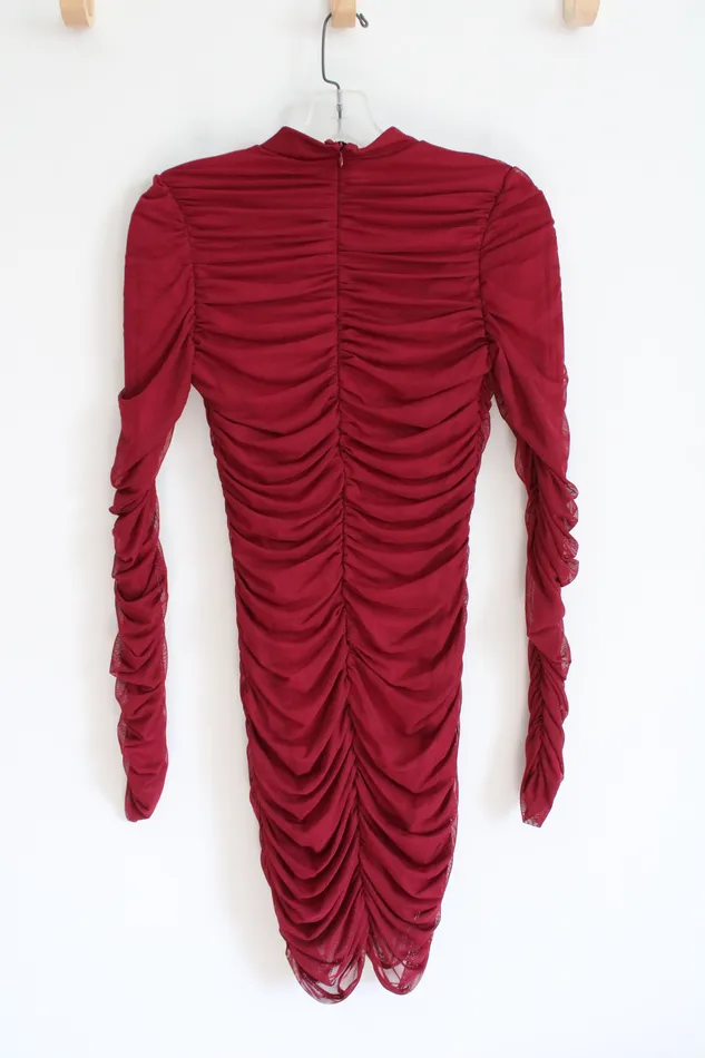 Earrings Fashion Nova Fashion Nova Red Ruched Long Sleeved Bodycon Dress M