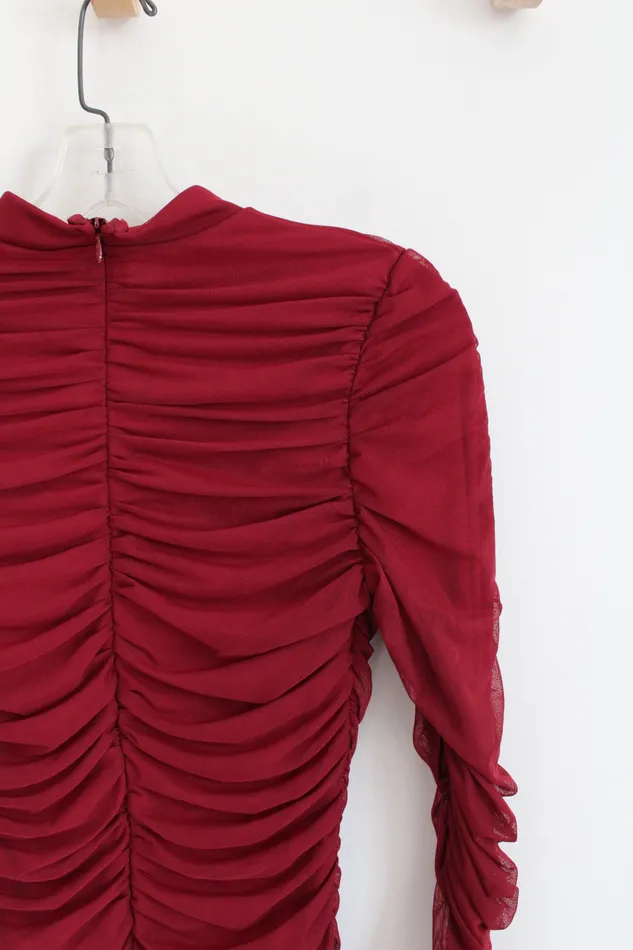 Earrings Fashion Nova Fashion Nova Red Ruched Long Sleeved Bodycon Dress M
