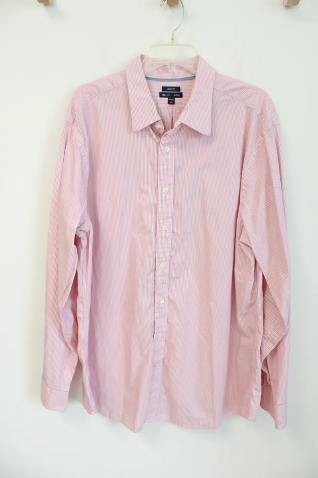 Earrings Gap Gap Classic Fit Premium Pink Pinstripe Long Sleeved Button Down Shirt XXL