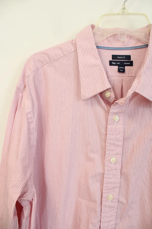 Earrings Gap Gap Classic Fit Premium Pink Pinstripe Long Sleeved Button Down Shirt XXL