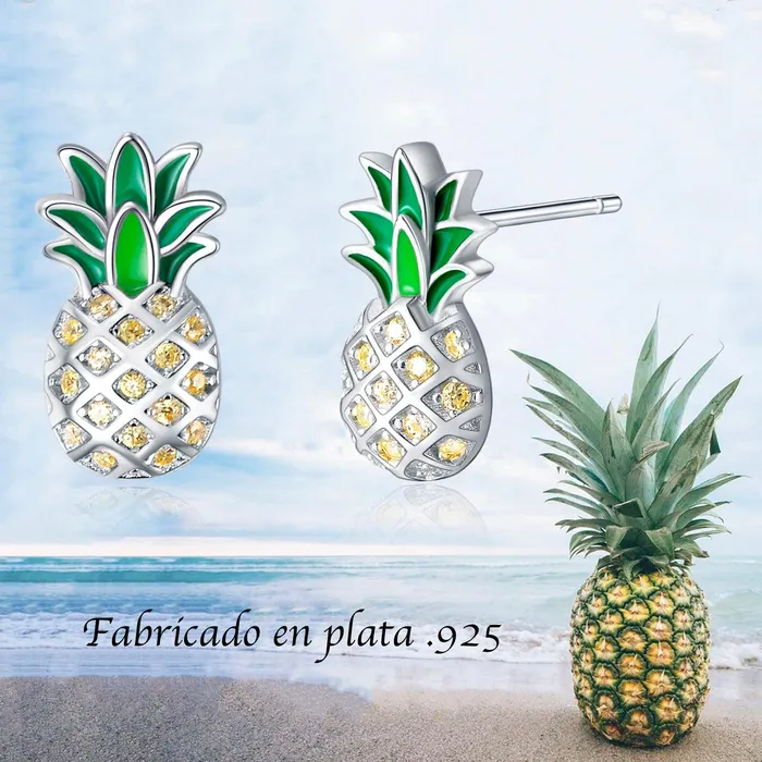Earrings Gold Shield Aretes de Plata para Mujer de Pia con Zirconia