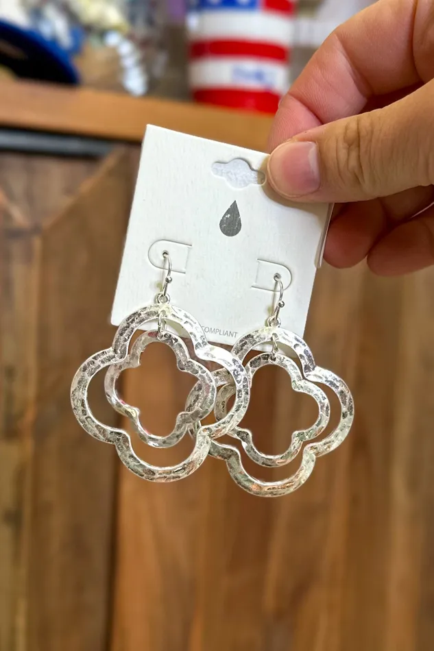 Earrings Hammered Metal Nesting Clover Drop Earrings Silver Judson