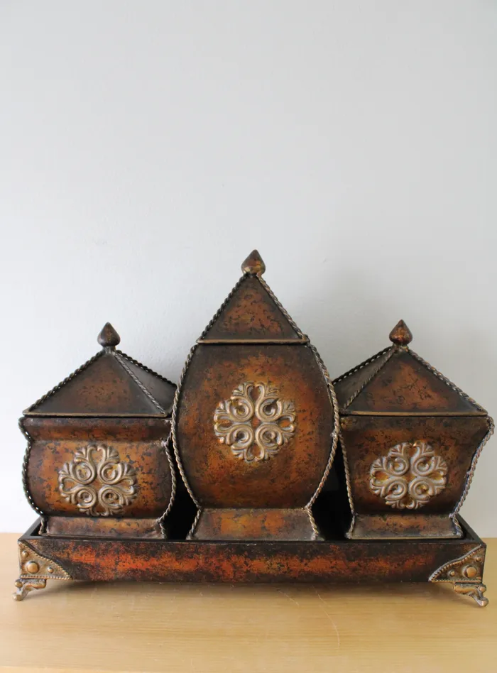 Earrings Jubilee Thrift 4Piece Bronze Color Metal Decorative Cannister Set