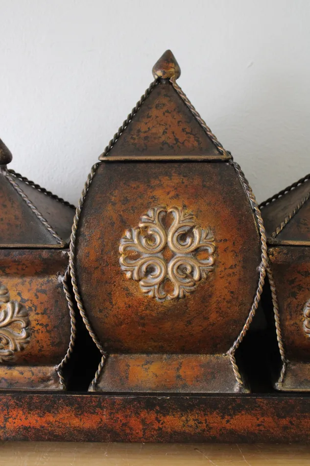 Earrings Jubilee Thrift 4Piece Bronze Color Metal Decorative Cannister Set
